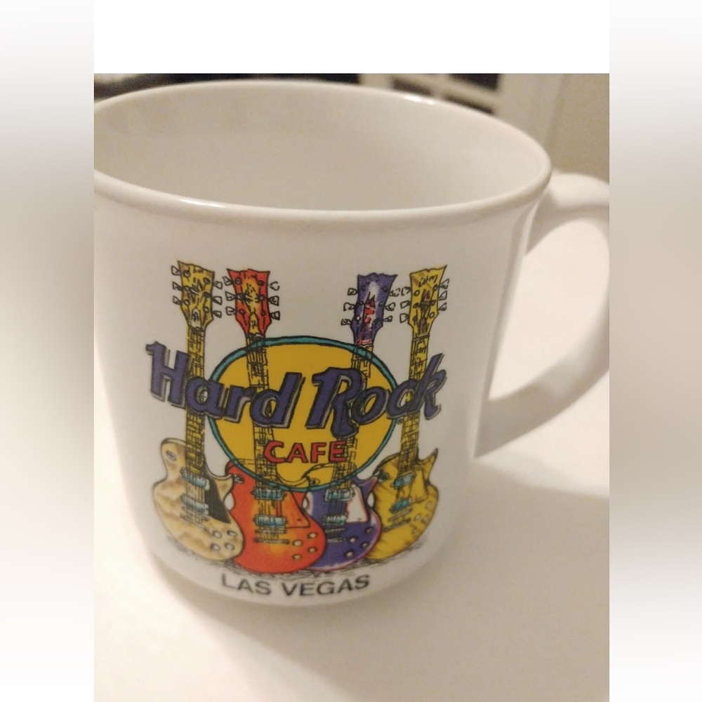 Hard Rock Cafe Las Vegas Save the Planet Coffee Mug with 4 Colorful Guitars